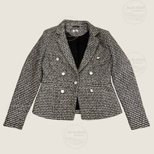 Ecru NWOT Tweed Blazer 10 | Black White Bouclé, Mother of Pearl Buttons, Pockets